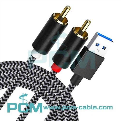 USB naar 2 mannelijke RCA Audio Aux-kabel
