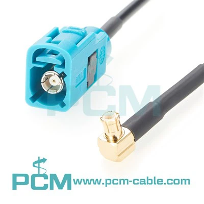 MCX rechterhoekplug op waterblauwe fakra -aansluiting kabelassemblage met rg -316 coax voor autotoepassingen